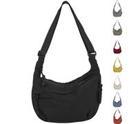 Crossbody Bag, Women'S Fashion Plain Color Nylon Crossbody Hobo Bag,Divider Inside,for Commute (Black)