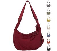 Crossbody Bag, Women'S Fashion Plain Color Nylon Crossbody Hobo Bag,Divider Inside,for Commute (Red)