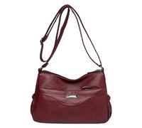 Crossbody Bags Women Shoulder Bag Fashionable New Pattern Retro Solid Color Large Capacity Zipper(Red)