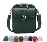 Crossbody Leather Bag, Retro Double-Layer Large Capacity Mini Crossbody Bags, Anti-Theft Shoulder Bags with Card Slots (Green)