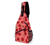 Crossbody Sportivo Sling Bag Per Ciclismo, Campeggio, Running Red Fresh Cherries Fruit Poliestere Borsa Petto