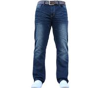 Crosshatch Jeans da Uomo in Denim Elasticizzato Farrowed con Cintura di Marca, Pantaloni di Design a 5 Tasche con Bottoni e Toppa Posteriore Stampata in Vita, Taglie 30-40