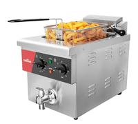 CROSSON Friggitrice Professionale 8 Litri,230V/3250W Friggitrice Elettrica ad olio Commerciale in Acciaio Inox con Rubinetto di Scarico,Controllo Temperatura 80-200°C,per Cucina Ristorante