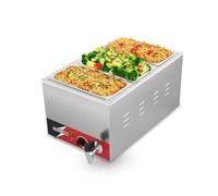 CROSSON Gastronorm Bain Marie con rubinetto di scarico, professionale Gastro, adatto per contenitori Gastronorm 1/1 con 3 vasche da 1/3 GN, altezza 150 mm, temperatura a bagnomaria regolabile da 35 a