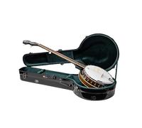 Crossrock CRF2023MBJBK - Custodia in fibra di vetro per banjo a 5 corde e Mastertone, guscio nero lucido, chiusura TSA, cinghie per zaino, igrometro, interno in velluto, colore nero