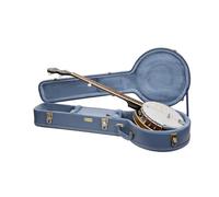 Crossrock Custodia in Legno Serie Relief per Banjo 5 Corde con Risonatore | Finitura Carved Smoke Blue, Interno in Velluto Blu Monocromatico, Serratura - Guscio Rigido Premium