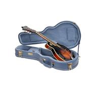 Crossrock Custodia Mandolino F-Style in Legno Intagliato | Finitura Smoke Blue (Blu Fumo), Interno in Velluto Blu Monocromatico, Serratura - Serie Relief Premium