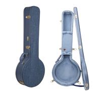 Crossrock Custodia per banjo con retro aperto, serie Relief, per cerchi da 11 a 12,5 cm, finitura blu fumo, interno in velluto blu monocromatico, serratura, guscio rigido in legno di alta qualità