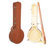 Crossrock Custodia per banjo con retro aperto, serie Relief, per cerchi da 11 a 12,5 cm, finitura in legno rosso intagliato, interno in peluche avorio, serratura - guscio rigido in legno di alta