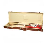 Crossrock Custodia per basso Fender Precision & Jazz della serie Relief, finitura in legno rosso intagliato, interno in peluche avorio, serratura, guscio rigido in legno di alta qualità