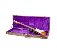 Crossrock Custodia per chitarra elettrica in legno rettangulare per parafango Stratocaster e Telecaster | Finitura marrone cioccolato, interno in velluto viola, serratura - serie Designer (CRW520ECB)