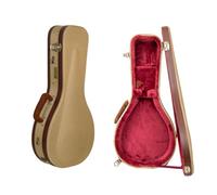 Crossrock Custodia per mandolino Master Series A-Style, esterno in tessuto classico in tweed, guscio in legno riprogettato, manico in pelle, cinghie per zaino e interno in velluto rosso scuro