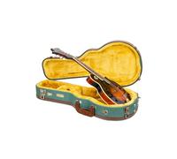 Crossrock Custodia per mandolino Master Series F-Style, esterno in tweed blu malachite, guscio in legno riprogettato, manico in pelle, cinghie per zaino e interno in velluto dorato