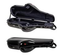 Crossrock Custodia per sassofono contralto in fibra di vetro, finitura nera lucida, guscio rinforzato, interno aggiornato, serratura TSA, cinghie per zaino - Protezione da viaggio professionale