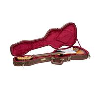 Crossrock Custodia sagomata in legno per chitarra elettrica Fender Stratocaster e Telecaster, finitura marrone fiore, interno in velluto bordeaux, serratura - Serie Designer (CRW530STBQ)
