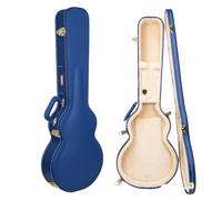 Crossrock Designer Series CRW520LVB - Custodia in legno per chitarre elettriche Les Paul, con blocco di sicurezza, piedini in metallo, spazio di archiviazione, colore: Blu acceso