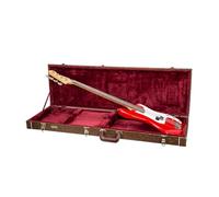 Crossrock Designer Series CRW530BBQ - Custodia in legno per chitarre Fender Precision e Jazz Bass, con blocco di sicurezza, piedini in metallo, spazio di archiviazione, colore: Marrone