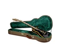 Crossrock Master Series CRW720LOG - Custodia per chitarra elettrica Les Paul, esterno in tweed verde oliva, guscio in legno riprogettato, manico in pelle e interno in velluto verde foresta