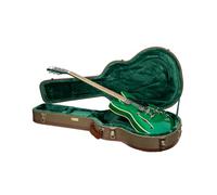 Crossrock Master Series CRW720SAOG - Custodia per chitarra elettrica semi-cava a 6 corde, esterno in tweed verde oliva, guscio in legno riprogettato, manico in pelle e interno in velluto verde foresta