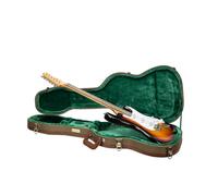 Crossrock Master Series CRW720SAOG - Custodia per chitarra elettrica semi-cava a 6 corde, esterno in tweed verde oliva, guscio in legno riprogettato, manico in pelle e interno in velluto verde foresta