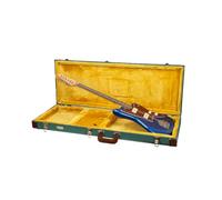 Crossrock Master Series - Custodia in legno per chitarra elettrica, stile Jazzmaster/Jaguar, con serratura di sicurezza, manico in vera pelle, hardware rinforzato, piedi in metallo, spazio di, blu