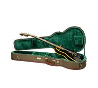 Crossrock Master Series - Custodia per ukulele soprano con collo lungo 53,3 cm, in tessuto tweed ecologico verde oliva, guscio riprogettato, spallacci e manico in pelle, interno in velluto verde
