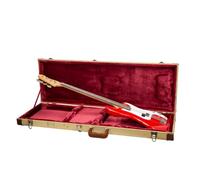 Crossrock Master Series Fender Precision & Jazz - Custodia per basso, esterno in tessuto classico in tweed, guscio in legno riprogettato, manico in pelle e interno in velluto rosso scuro