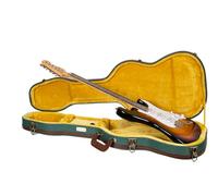 Crossrock Master Series Fender Precision & Jazz - Custodia per basso, esterno in tweed blu malachite, guscio in legno riprogettato, manico in pelle e interno in velluto dorato