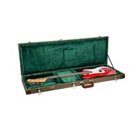 Crossrock Master Series Fender Precision & Jazz - Custodia per basso, esterno in tweed verde oliva, guscio in legno riprogettato, manico in pelle e interno in velluto verde foresta