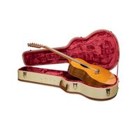 Crossrock Master Series Super Jumbo - Custodia per chitarra Gibson SJ-200, esterno in tessuto classico in tweed, guscio riprogettato, manico in pelle e interno in velluto rosso scuro personalizzato