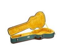 Crossrock Master Series Super Jumbo - Custodia per chitarra Gibson SJ-200, tessuto eco tweed blu malachite, guscio riprogettato, manico in pelle e interno in velluto dorato personalizzato