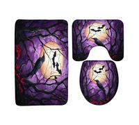Crow Halloween Purple Stained Glass Crows Vintage Moon Spooky Gothic Night Horror Creepy Scary Set Di Tappetini Da Bagno 3 Pezzi, Tappeto Con Profilo A U Resistente Tappetino Da Bagno