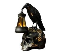 Crow Statue - Halloween Skull Raven Figurine | Gothic Resin Sculpture for Home, Garden, Porch, Patio & Lawn | Spooky Collectible Decoration for Party Supplies, Seasonal Display & Haunted House Decor
