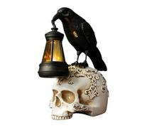 Crow Statue - Halloween Skull Raven Figurine | Gothic Resin Sculpture for Home, Garden, Porch, Patio & Lawn | Spooky Collectible Decoration for Party Supplies, Seasonal Display & Haunted House Decor