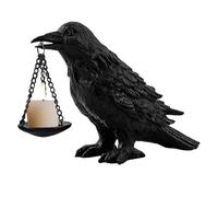 Crow Tea Light Stand, 6.3 Centrotavola di Halloween con 3 Candele a LED, Statua di Corvo Gotica realistica con Stand di Candele per casa (Nero)/3.3x6.3x9 Pollici