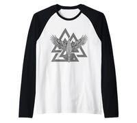 Crow with Celtic And Valknut Knot Men Women Youth Mistic Art Maglia con Maniche Raglan