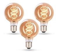 CROWN LED Confezione da 3 lampadine decorative vintage, bianco caldo, E27, classe E a risparmio energetico, equivalenti a 38 W, ideali per casa, hotel, ristoranti, resistente agli urti, 14,2 x 6,4 cm