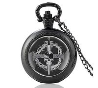 Crown of Thorns Knight Skull Cross Pattern Pocket Watch Men's Women's Pendant Necklace Hour Clock Pendant Necklace Pocket Watch Gift Gift Black
