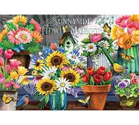 Crown Point Graphics Sunnyside Flower Market - Puzzle da 1000 pezzi - Artista Gina Jane Lee - Design Soft Touch - Puzzle colorato con fiori estivi con farfalle e uccelli