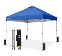 Crown Shades Baldacchino pop-up da esterno 10 x 10, baldacchino brevettato con una sola spinta con borsa per il trasporto con ruote, bonus 8 picchetti e 4 corde, blu
