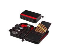Crown & Tiger Portasigari vera pelle - Custodia da viaggio per sigari - fatta a mano per 5 sigari, penna e portasigari (Black Signature - Cuba Red)