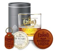 CROWNLY CRYSTAL Bicchiere Whisky 2008 Regalo Uomo 18 Anni Compleanno Idee Regalo Originali Figlio Nipote Calice Vintage Degustazione Rum Amaro Gadget Festa 18esimo Anniversario Decorazioni Natale