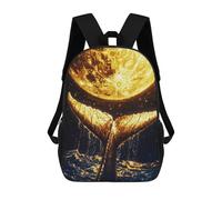 Crows Waiting for Rain Zaino per bambini con stampa 3D per ragazzi e adolescenti, Golden Whale Tail And Moon, 17"