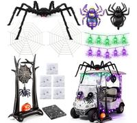 Crowye Kit di decorazioni per carrello da golf di Halloween, 150 cm, ragno nero gigante con occhi LED, ragnatele, arco gonfiabile, copertura per tavolo da golf cart spettrale parata decorazione per