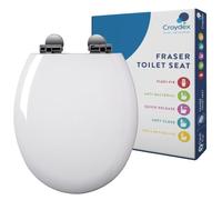 Croydex Fraser Flexi-Fix - Sedile WC in legno con chiusura rallentata, cerniere a sgancio rapido per una facile pulizia, fissaggio superiore o inferiore e superficie liscia bianca lucida antibatterica