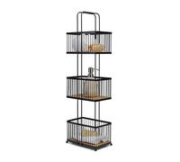 Croydex Scaffale portaoggetti a tre ripiani, nero e bambù, ripiani autoportanti da bagno, cestini profondi, 22 x 15 x 726 cm, elegante soluzione nera per accessori da bagno