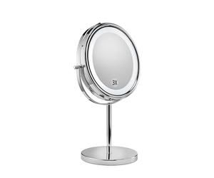 Croydex Specchio da trucco con piedistallo cromato, illuminato da bagno, ingrandimento x3 e doppio lato (altezza) 35,9 cm (larghezza) 23,5 cm