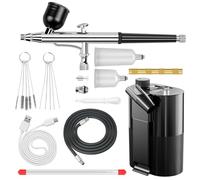 Crpen Kit aerografo con compressore 50 psi, set di aerografo ad alta pressione, pistola ad aerografo senza fili, ricaricabile, kit per pittura, nail art, barbiere, trucco, decorazione torte (nero)