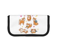 CRPPSYYR Astuccio portapenne in tela con stampa di fiori bianchi e neri, portatile, pratico organizer, Simpatico cane Shiba Inu., Taglia unica, Portamonete