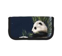 CRPPSYYR Astuccio portapenne in tela con stampa di fiori bianchi e neri, portatile, pratico organizer, Panda e Luna, Taglia unica, Portamonete